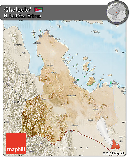 Satellite Map of Ghelaelo', shaded relief outside