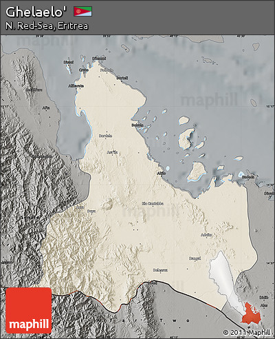 Shaded Relief Map of Ghelaelo', darken, semi-desaturated