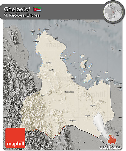 Shaded Relief Map of Ghelaelo', darken, semi-desaturated