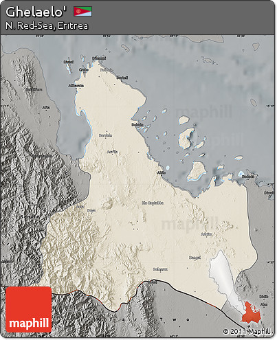 Shaded Relief Map of Ghelaelo', darken, semi-desaturated