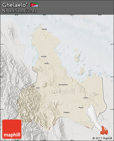 Shaded Relief Map of Ghelaelo', lighten, semi-desaturated