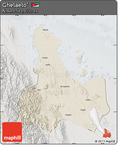 Shaded Relief Map of Ghelaelo', lighten, semi-desaturated