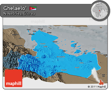 Political Panoramic Map of Ghelaelo', darken, semi-desaturated