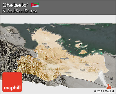 Satellite Panoramic Map of Ghelaelo', darken, semi-desaturated