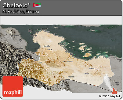 Satellite Panoramic Map of Ghelaelo', darken, semi-desaturated