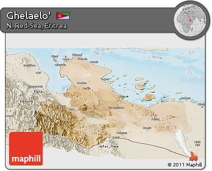 Satellite Panoramic Map of Ghelaelo', shaded relief outside