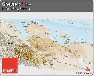 Satellite Panoramic Map of Ghelaelo', shaded relief outside