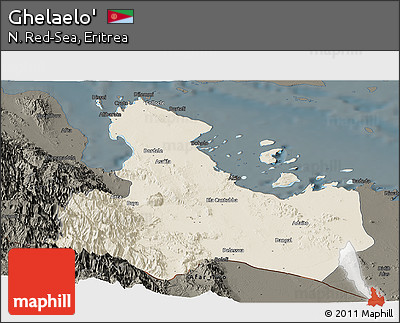 Shaded Relief Panoramic Map of Ghelaelo', darken
