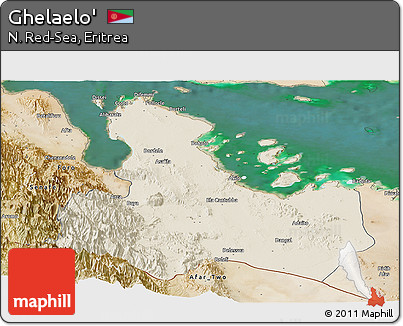Shaded Relief Panoramic Map of Ghelaelo', satellite outside