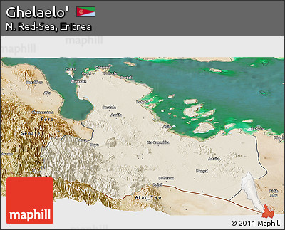 Shaded Relief Panoramic Map of Ghelaelo', satellite outside