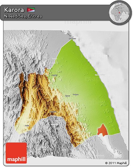 Physical 3D Map of Karora, lighten, desaturated