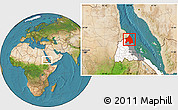 Satellite Location Map of Karora, highlighted country, highlighted parent region