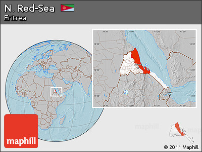 Gray Location Map of N. Red-Sea, highlighted country, within the entire country, hill shading