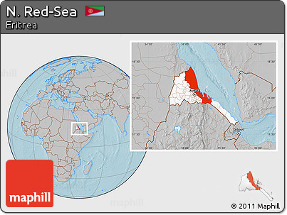 Gray Location Map of N. Red-Sea, highlighted country, within the entire country, hill shading