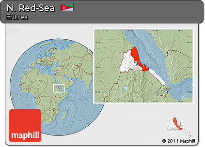 Savanna Style Location Map of N. Red-Sea, highlighted country, within the entire country, hill shading