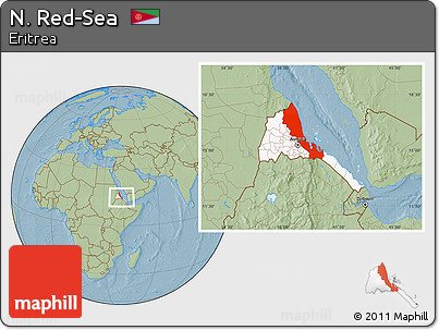 Savanna Style Location Map of N. Red-Sea, highlighted country, within the entire country, hill shading