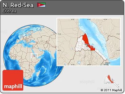Shaded Relief Location Map of N. Red-Sea, highlighted country