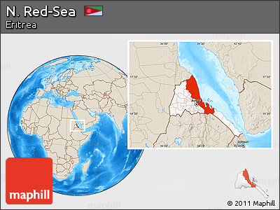 Shaded Relief Location Map of N. Red-Sea, highlighted country