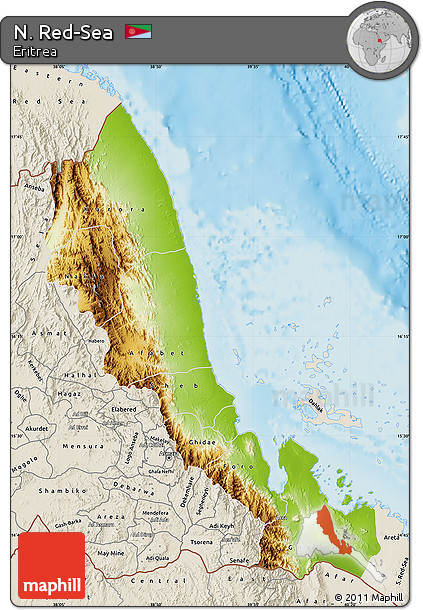 Physical Map of N. Red-Sea, shaded relief outside