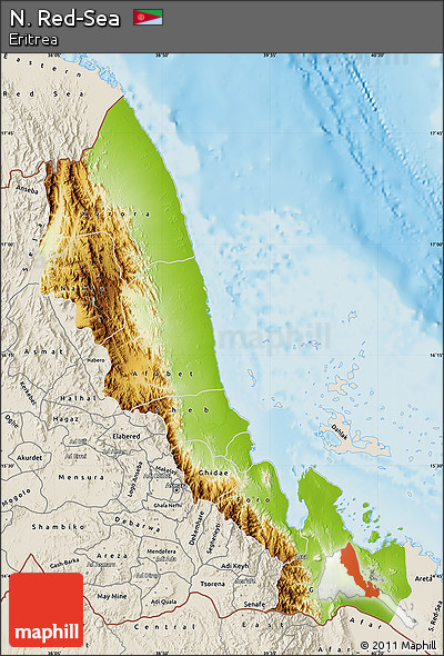 Physical Map of N. Red-Sea, shaded relief outside