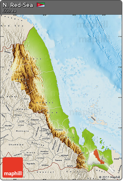 Physical Map of N. Red-Sea, shaded relief outside