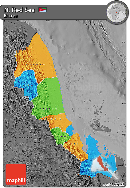 Political Map of N. Red-Sea, darken, desaturated