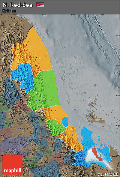 Political Map of N. Red-Sea, darken, semi-desaturated