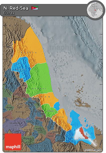 Political Map of N. Red-Sea, darken, semi-desaturated