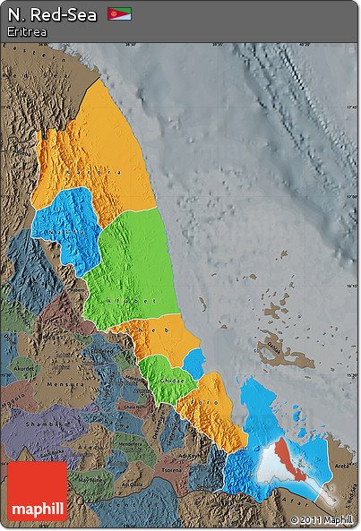 Political Map of N. Red-Sea, darken, semi-desaturated