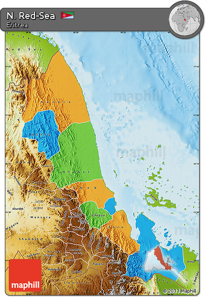 Political Map of N. Red-Sea, physical outside