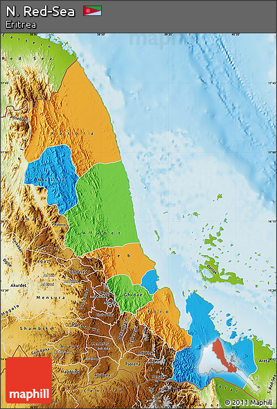 Political Map of N. Red-Sea, physical outside