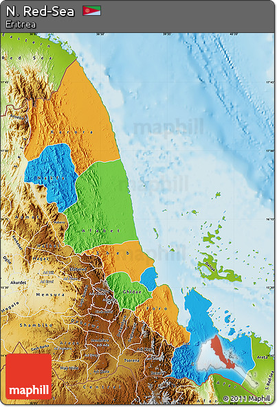 Political Map of N. Red-Sea, physical outside