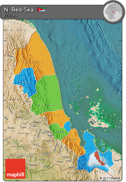 Political Map of N. Red-Sea, satellite outside