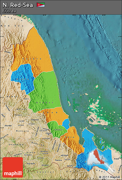 Political Map of N. Red-Sea, satellite outside