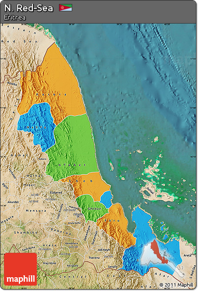 Political Map of N. Red-Sea, satellite outside