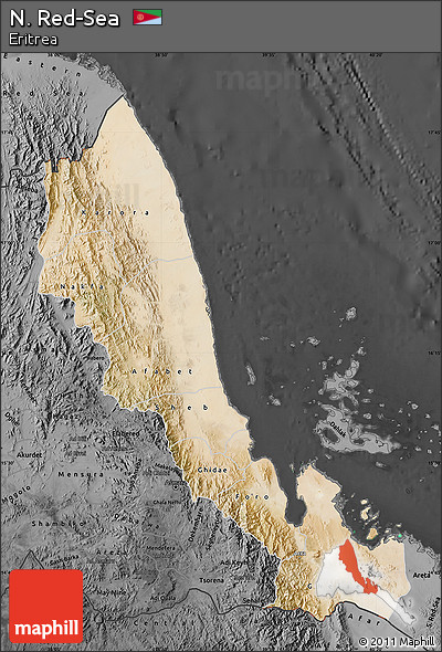 Satellite Map of N. Red-Sea, darken, desaturated