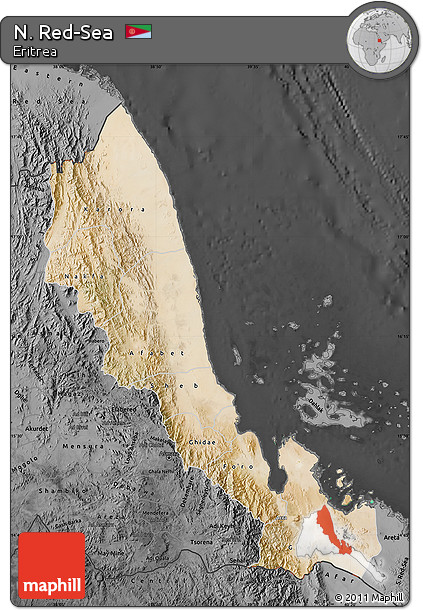 Satellite Map of N. Red-Sea, darken, desaturated