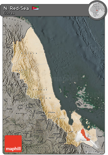 Satellite Map of N. Red-Sea, darken, semi-desaturated