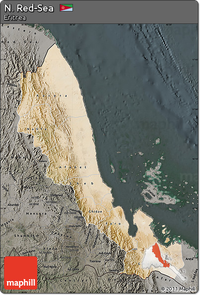 Satellite Map of N. Red-Sea, darken, semi-desaturated