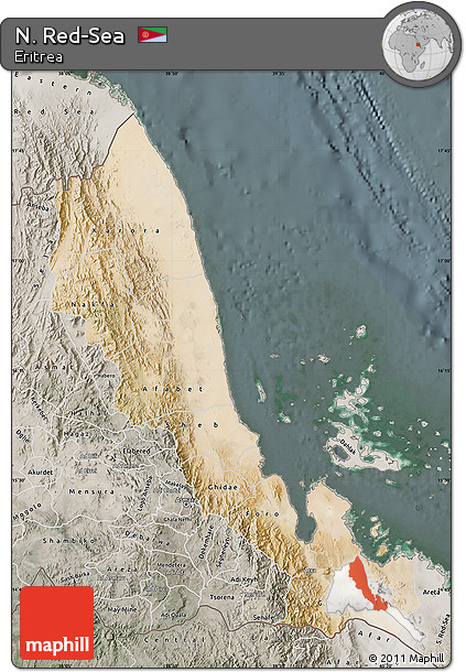 Satellite Map of N. Red-Sea, semi-desaturated