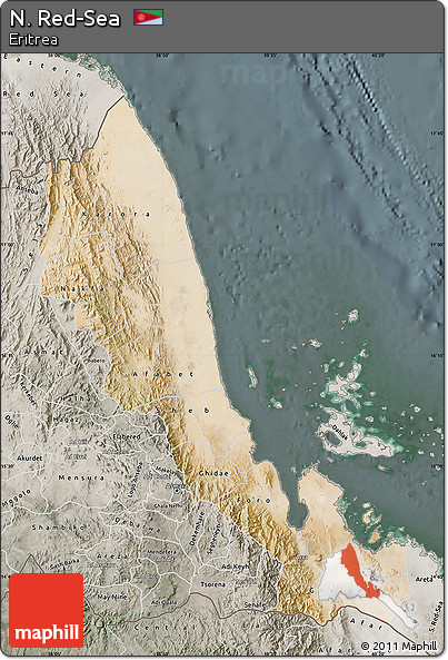 Satellite Map of N. Red-Sea, semi-desaturated