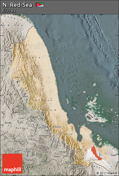Satellite Map of N. Red-Sea, semi-desaturated