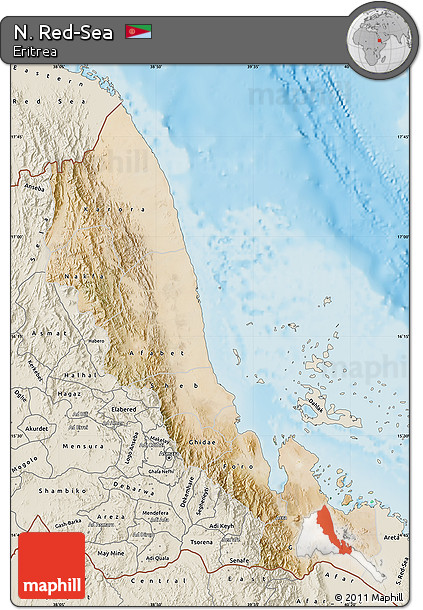 Satellite Map of N. Red-Sea, shaded relief outside