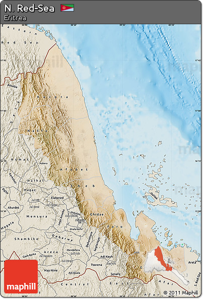 Satellite Map of N. Red-Sea, shaded relief outside
