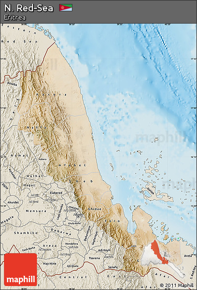 Satellite Map of N. Red-Sea, shaded relief outside