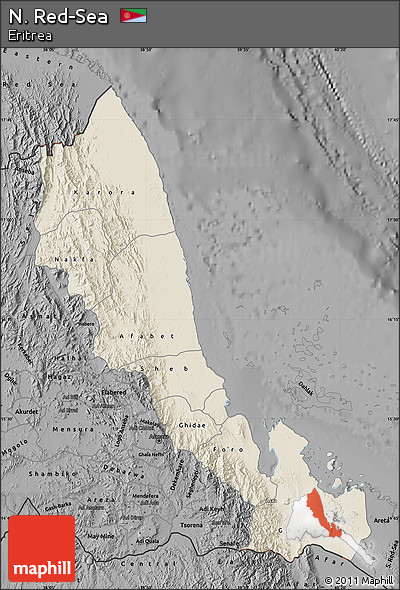 Shaded Relief Map of N. Red-Sea, darken, desaturated