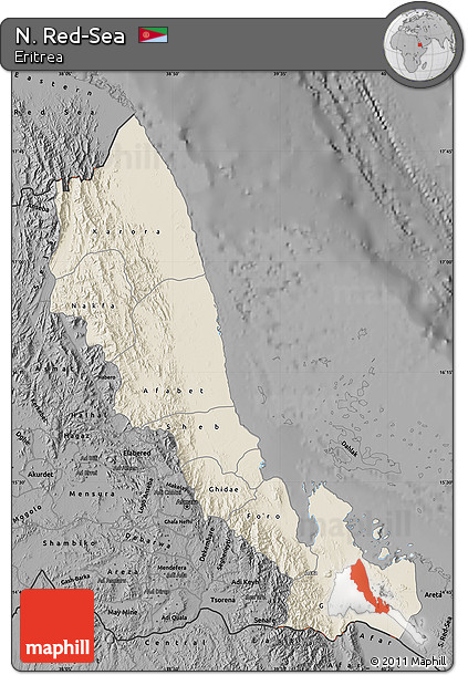 Shaded Relief Map of N. Red-Sea, darken, desaturated