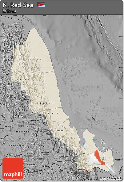 Shaded Relief Map of N. Red-Sea, darken, desaturated