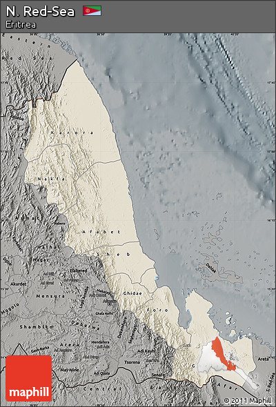 Shaded Relief Map of N. Red-Sea, darken, semi-desaturated