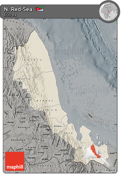 Shaded Relief Map of N. Red-Sea, darken, semi-desaturated
